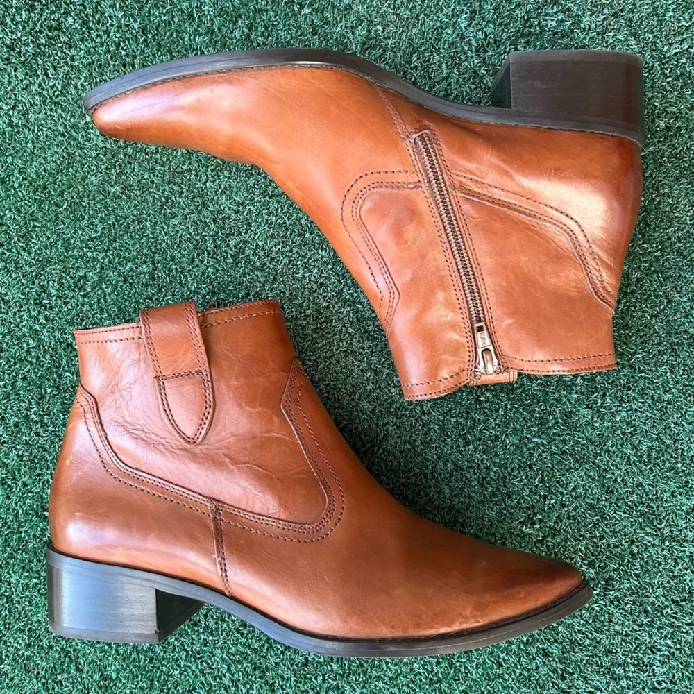 Paul Green Niche Pointed Toe Boot Leather Cognac Tan Brown 4.5